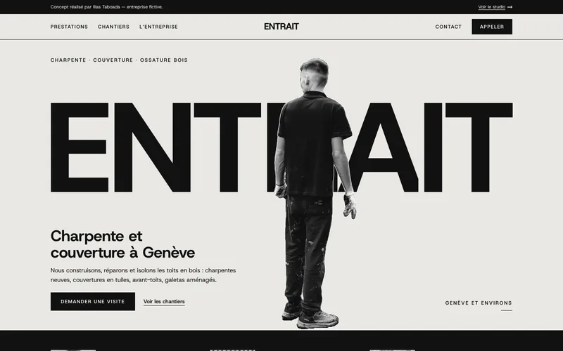 Capture de la page d’accueil du concept Entrait, site d’une entreprise fictive.